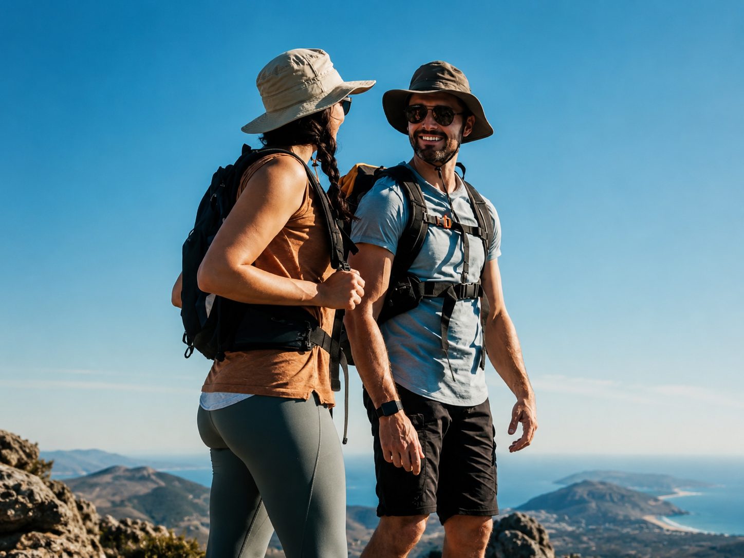 Travellers on a coastal viewpoint